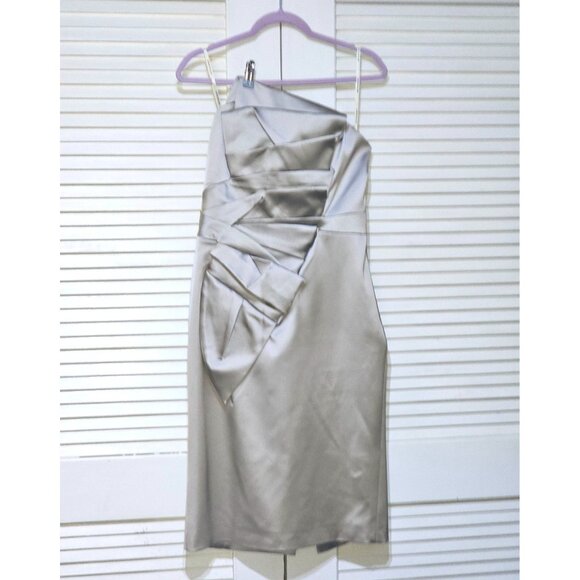 Karen Millen Women's Strapless Grey Cocktail Dress Pleat Details Sz 12 2447 - Picture 9 of 10